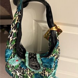Betseyville Y2K zebra and blue roses handbag